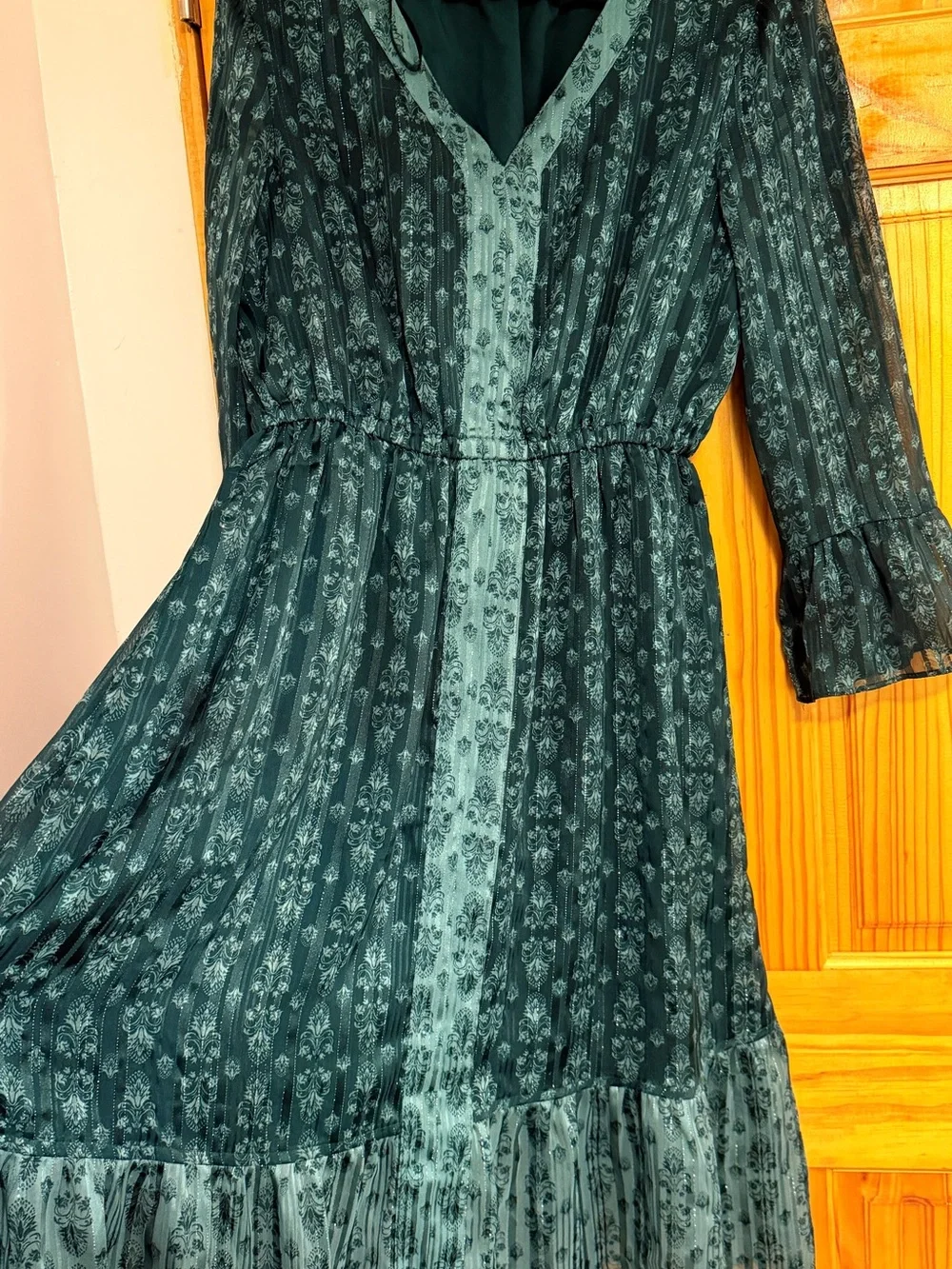 Style & Co. Dark Green Floral Midi Dress with V-Neck